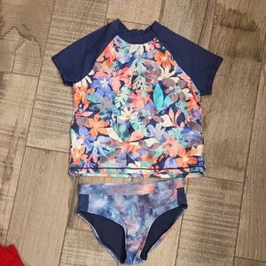 Athleta Kids Floral Swim Rashguard Set - Navy and Multicolor
